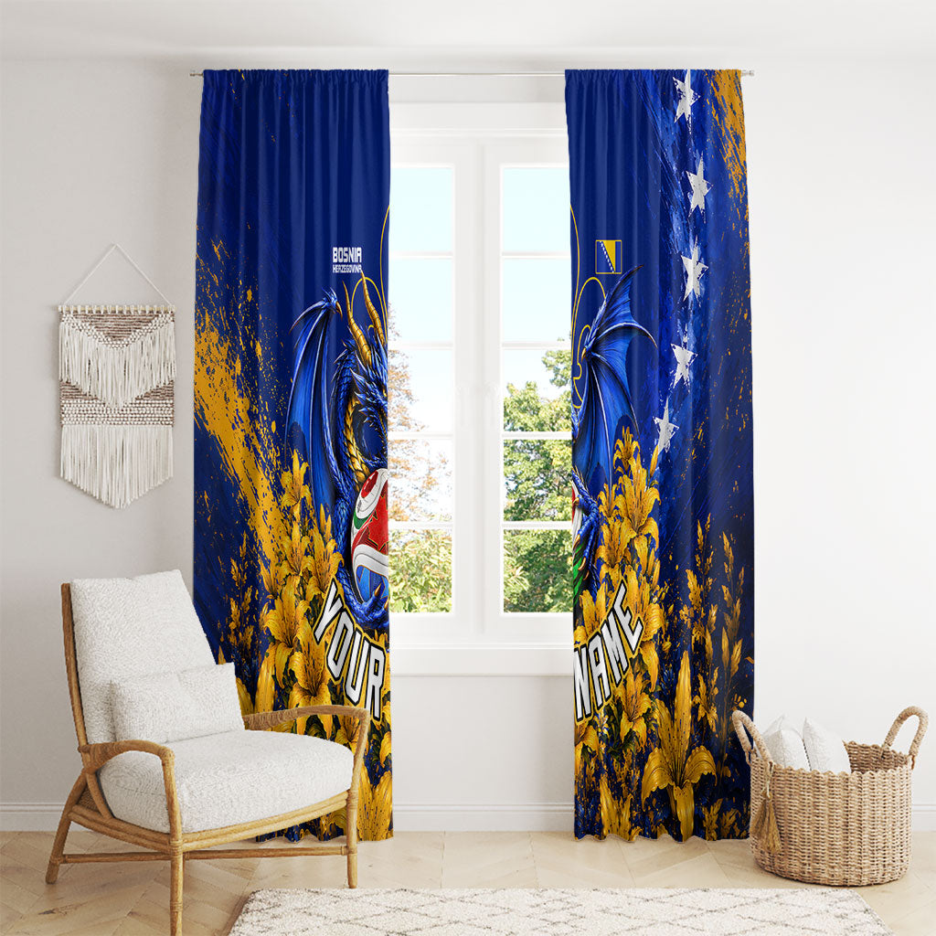 Personalized Bosnia Herzegovina Dragon Soccer Window Curtain Football Golden Lily Bosnian Flag Cheering Fans