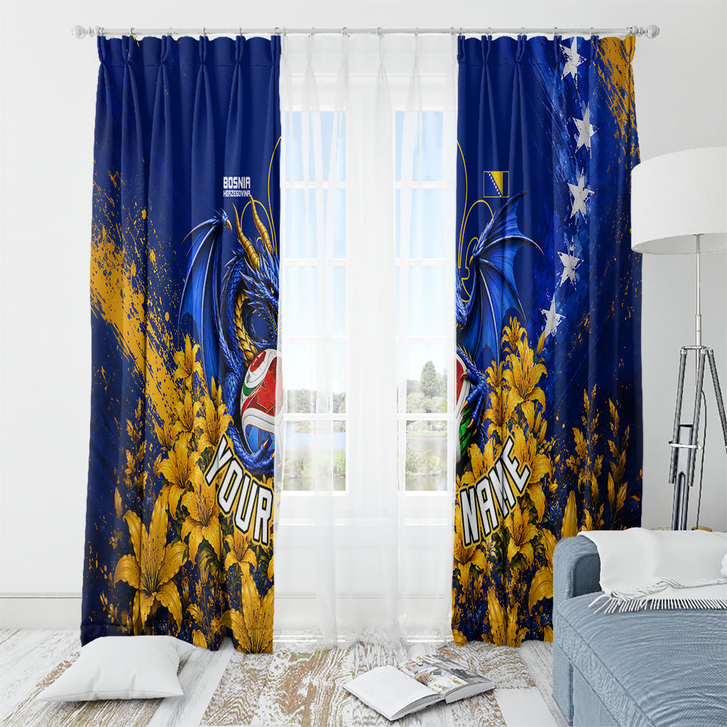 Personalized Bosnia Herzegovina Dragon Soccer Window Curtain Football Golden Lily Bosnian Flag Cheering Fans