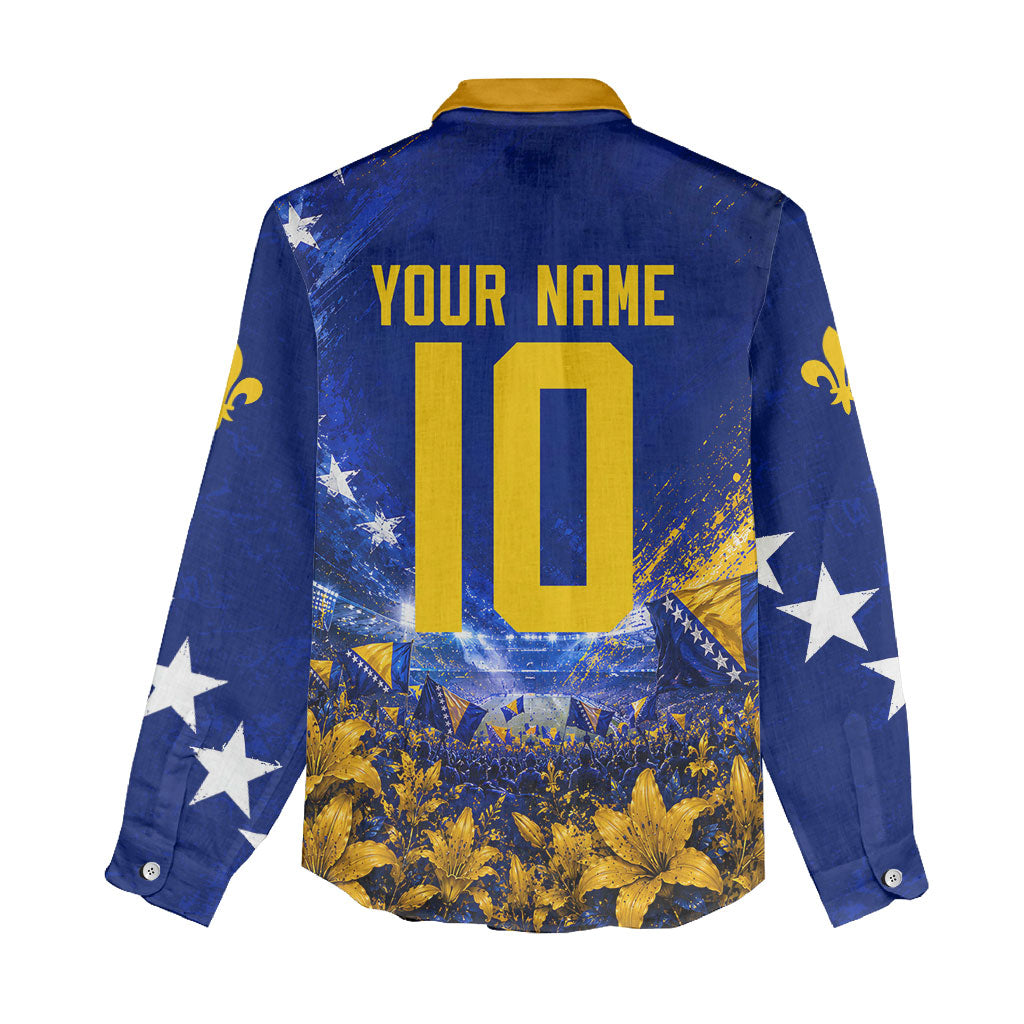 Personalized Bosnia Herzegovina Dragon Soccer Women Casual Shirt Football Golden Lily Bosnian Flag Cheering Fans