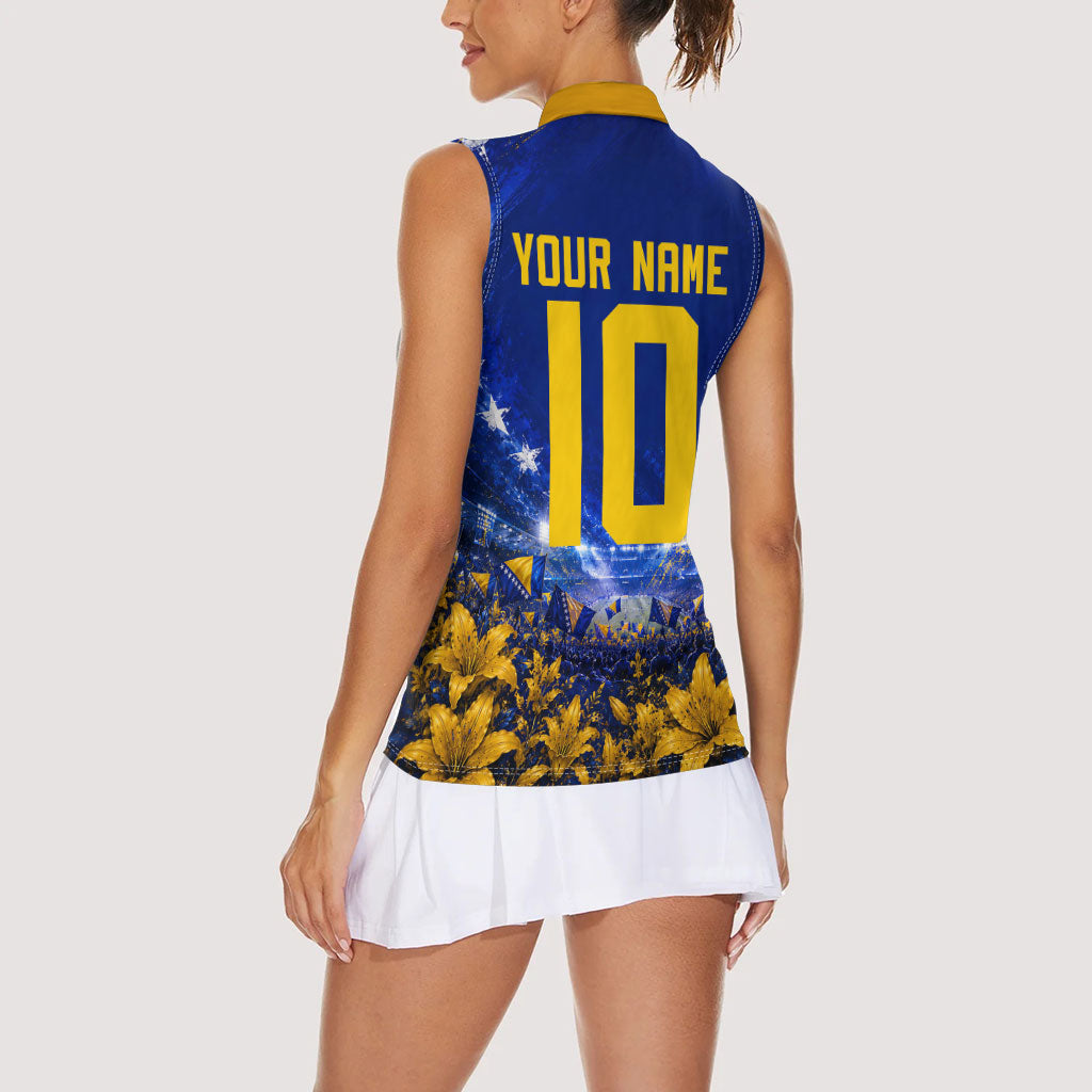 Personalized Bosnia Herzegovina Dragon Soccer Women Sleeveless Polo Shirt Football Golden Lily Bosnian Flag Cheering Fans