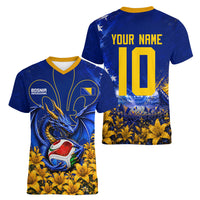 Personalized Bosnia Herzegovina Dragon Soccer Women V-Neck T-Shirt Football Golden Lily Bosnian Flag Cheering Fans