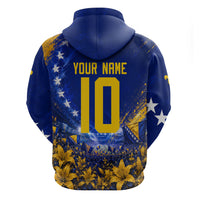 Personalized Bosnia Herzegovina Dragon Soccer Zip Hoodie Football Golden Lily Bosnian Flag Cheering Fans