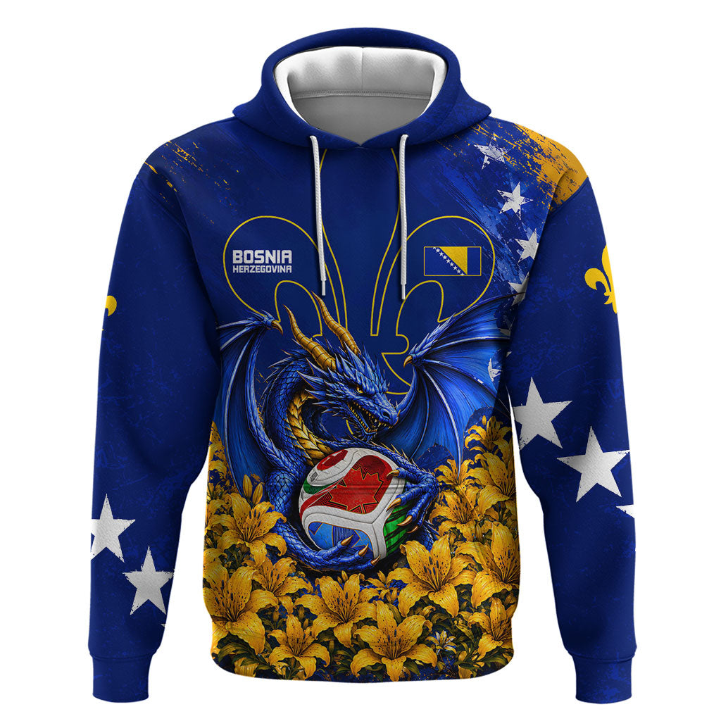 Personalized Bosnia Herzegovina Dragon Soccer Zip Hoodie Football Golden Lily Bosnian Flag Cheering Fans