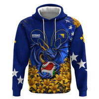Personalized Bosnia Herzegovina Dragon Soccer Zip Hoodie Football Golden Lily Bosnian Flag Cheering Fans