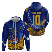 Personalized Bosnia Herzegovina Dragon Soccer Zip Hoodie Football Golden Lily Bosnian Flag Cheering Fans