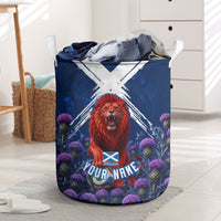 Personalized Scotland Red Lion Soccer Laundry Basket Scottish Saltire Flag Purple Thistle Cheering Fans