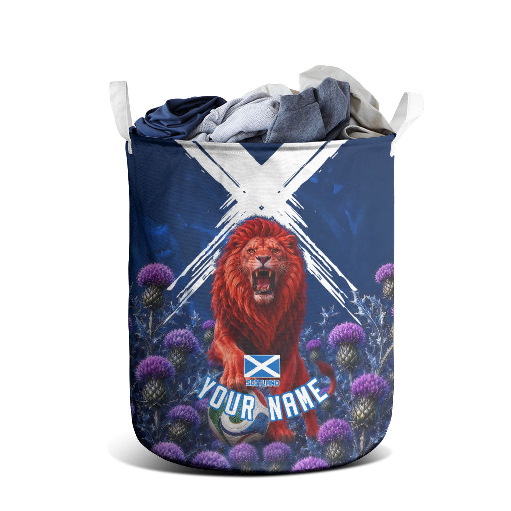 Personalized Scotland Red Lion Soccer Laundry Basket Scottish Saltire Flag Purple Thistle Cheering Fans