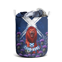 Personalized Scotland Red Lion Soccer Laundry Basket Scottish Saltire Flag Purple Thistle Cheering Fans