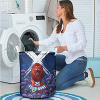 Personalized Scotland Red Lion Soccer Laundry Basket Scottish Saltire Flag Purple Thistle Cheering Fans