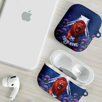 Personalized Scotland Red Lion Soccer AirPods Case Scottish Saltire Flag Purple Thistle Cheering Fans