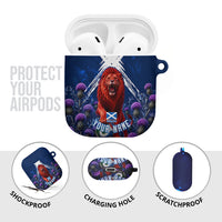 Personalized Scotland Red Lion Soccer AirPods Case Scottish Saltire Flag Purple Thistle Cheering Fans
