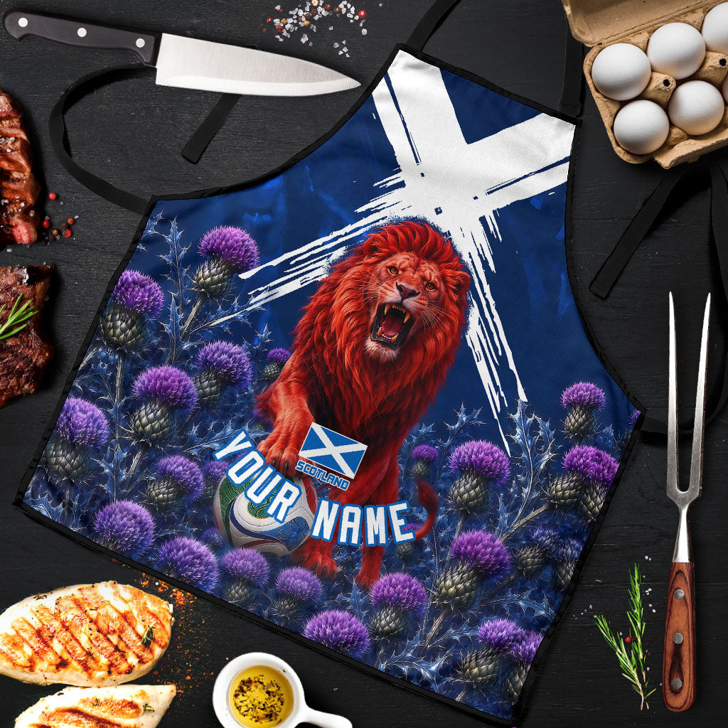 Personalized Scotland Red Lion Soccer Apron Scottish Saltire Flag Purple Thistle Cheering Fans