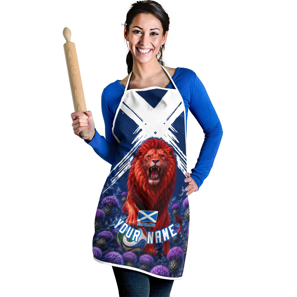 Personalized Scotland Red Lion Soccer Apron Scottish Saltire Flag Purple Thistle Cheering Fans