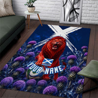 Personalized Scotland Red Lion Soccer Area Rug Scottish Saltire Flag Purple Thistle Cheering Fans