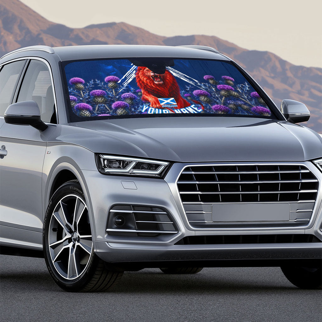 Personalized Scotland Red Lion Soccer Auto Sun Shade Scottish Saltire Flag Purple Thistle Cheering Fans