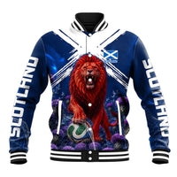 Personalized Scotland Red Lion Soccer Baseball Jacket Scottish Saltire Flag Purple Thistle Cheering Fans