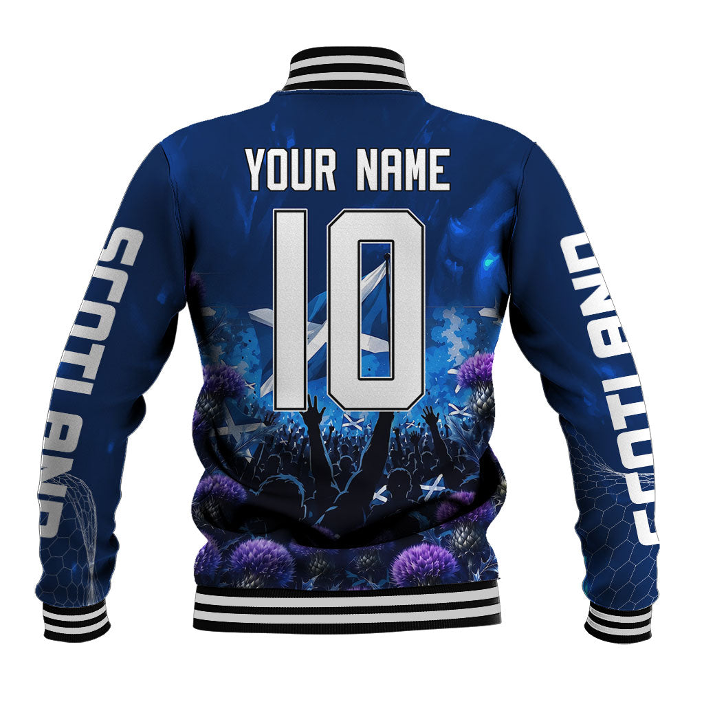 Personalized Scotland Red Lion Soccer Baseball Jacket Scottish Saltire Flag Purple Thistle Cheering Fans
