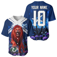Personalized Scotland Red Lion Soccer Baseball Jersey Scottish Saltire Flag Purple Thistle Cheering Fans