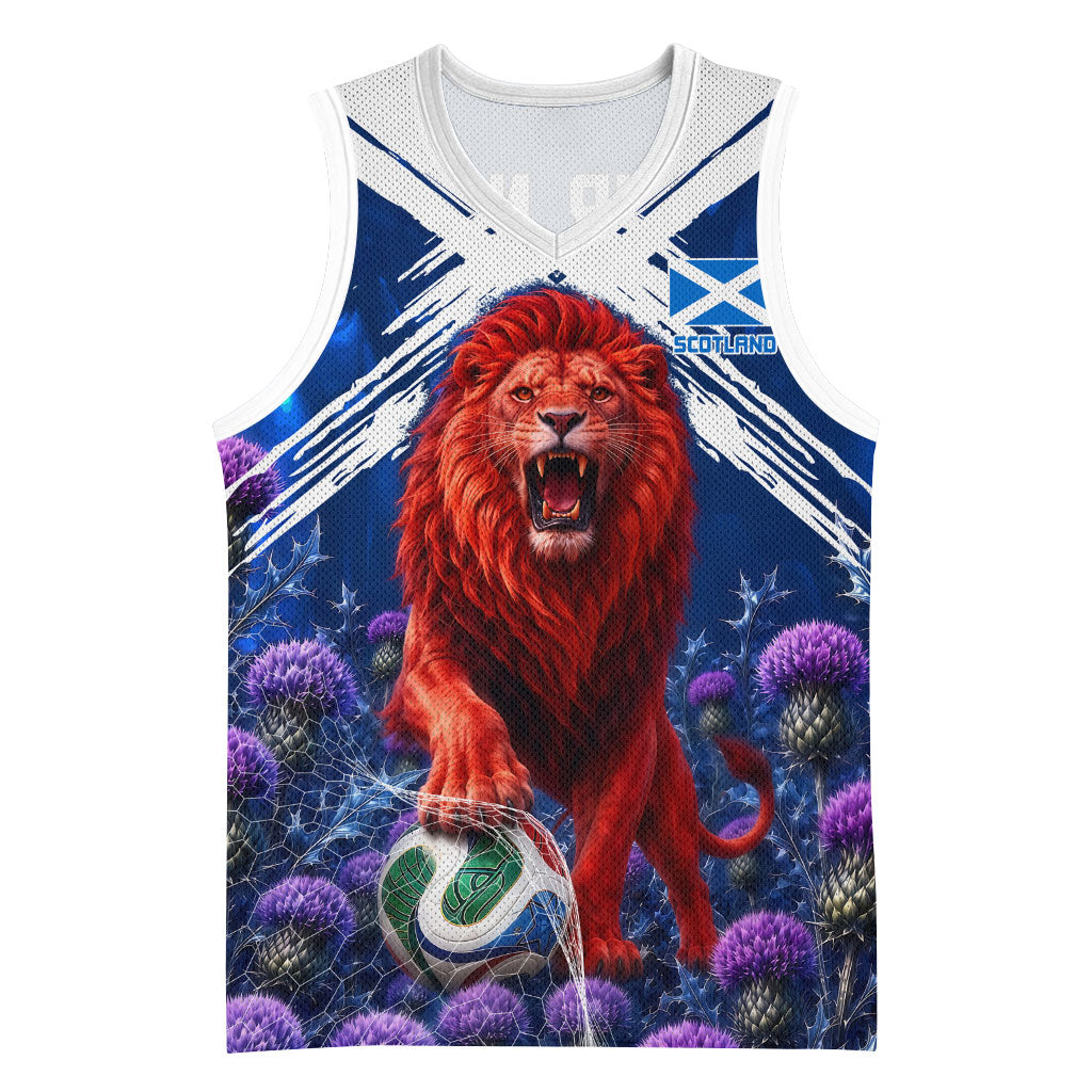Personalized Scotland Red Lion Soccer Basketball Jersey Scottish Saltire Flag Purple Thistle Cheering Fans