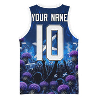 Personalized Scotland Red Lion Soccer Basketball Jersey Scottish Saltire Flag Purple Thistle Cheering Fans