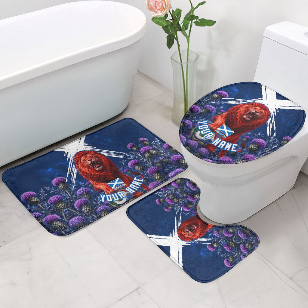Personalized Scotland Red Lion Soccer Bathroom Set Scottish Saltire Flag Purple Thistle Cheering Fans