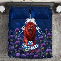Personalized Scotland Red Lion Soccer Bedding Set Scottish Saltire Flag Purple Thistle Cheering Fans