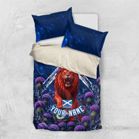 Personalized Scotland Red Lion Soccer Bedding Set Scottish Saltire Flag Purple Thistle Cheering Fans