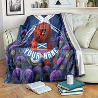 Personalized Scotland Red Lion Soccer Blanket Scottish Saltire Flag Purple Thistle Cheering Fans