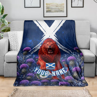 Personalized Scotland Red Lion Soccer Blanket Scottish Saltire Flag Purple Thistle Cheering Fans