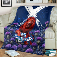 Personalized Scotland Red Lion Soccer Blanket Scottish Saltire Flag Purple Thistle Cheering Fans