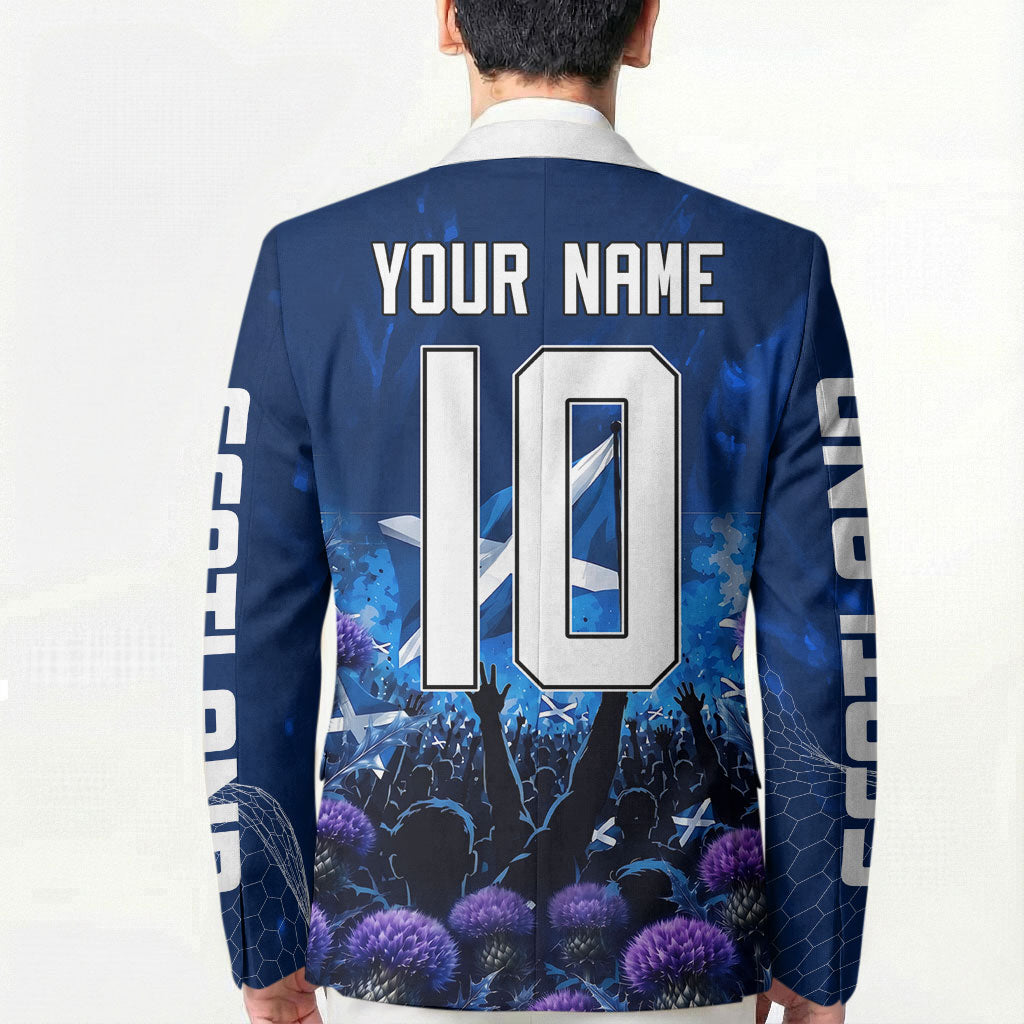 Personalized Scotland Red Lion Soccer Blazer Scottish Saltire Flag Purple Thistle Cheering Fans