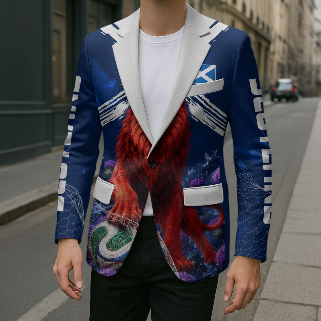 Personalized Scotland Red Lion Soccer Blazer Scottish Saltire Flag Purple Thistle Cheering Fans
