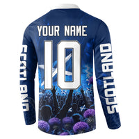 Personalized Scotland Red Lion Soccer Button Sweatshirt Scottish Saltire Flag Purple Thistle Cheering Fans