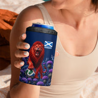 Personalized Scotland Red Lion Soccer 4 in 1 Can Cooler Tumbler Scottish Saltire Flag Purple Thistle Cheering Fans