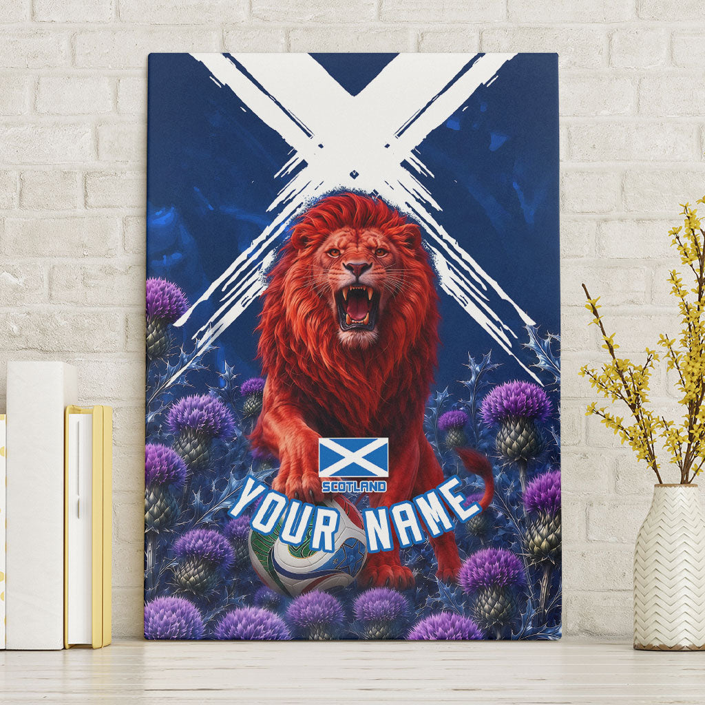 Personalized Scotland Red Lion Soccer Canvas Wall Art Scottish Saltire Flag Purple Thistle Cheering Fans