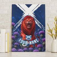 Personalized Scotland Red Lion Soccer Canvas Wall Art Scottish Saltire Flag Purple Thistle Cheering Fans