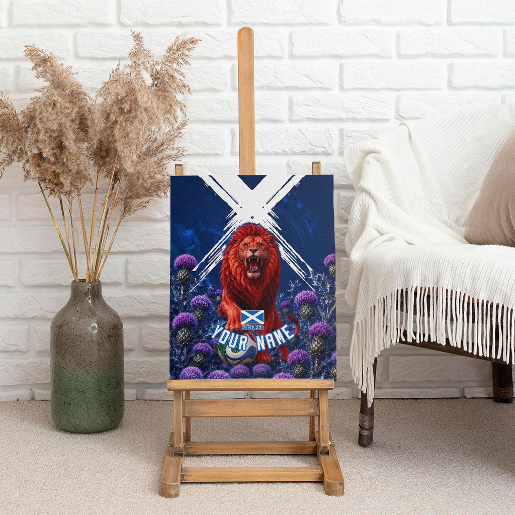 Personalized Scotland Red Lion Soccer Canvas Wall Art Scottish Saltire Flag Purple Thistle Cheering Fans