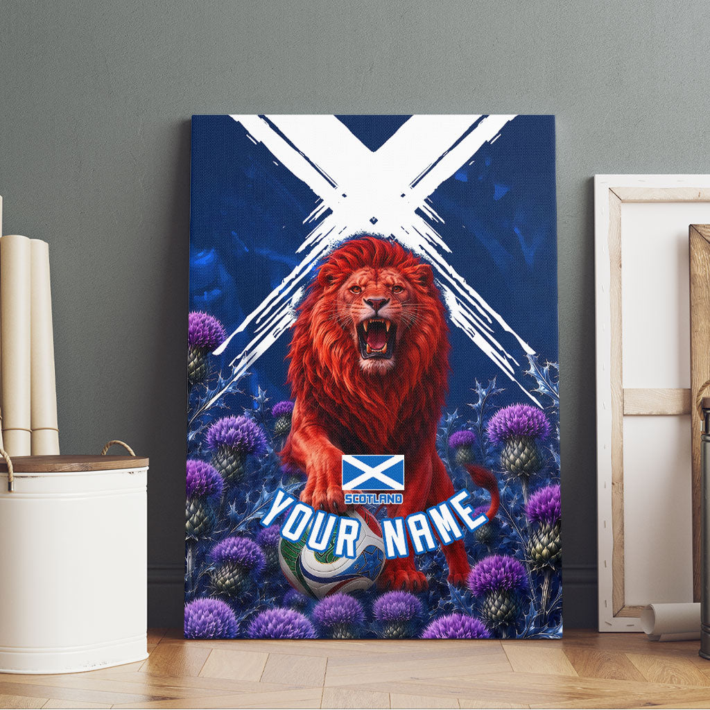 Personalized Scotland Red Lion Soccer Canvas Wall Art Scottish Saltire Flag Purple Thistle Cheering Fans