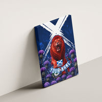 Personalized Scotland Red Lion Soccer Canvas Wall Art Scottish Saltire Flag Purple Thistle Cheering Fans