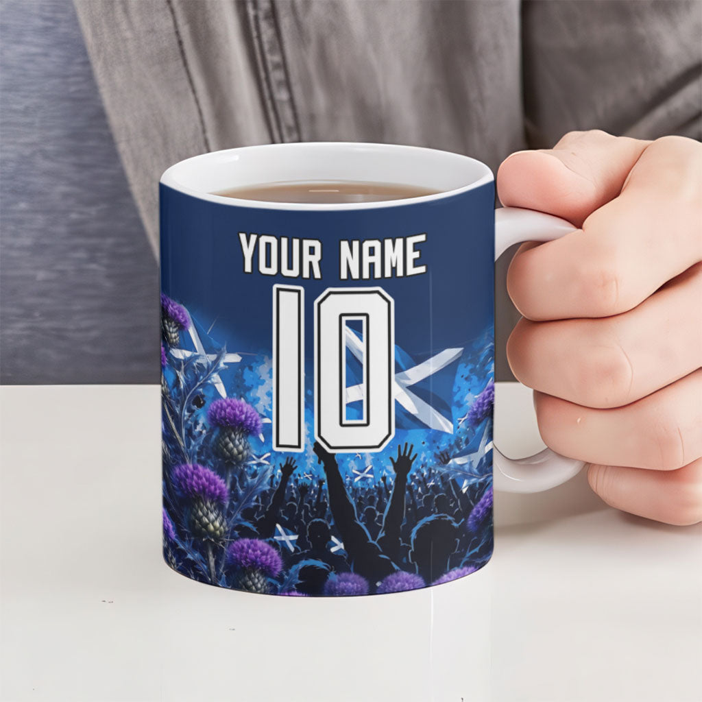 Personalized Scotland Red Lion Soccer Ceramic Mug Scottish Saltire Flag Purple Thistle Cheering Fans