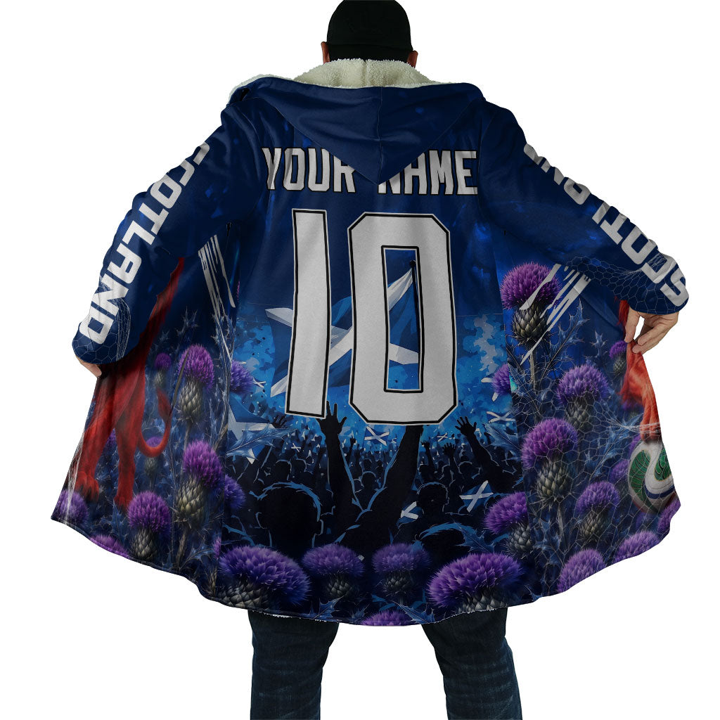 Personalized Scotland Red Lion Soccer Cloak Scottish Saltire Flag Purple Thistle Cheering Fans