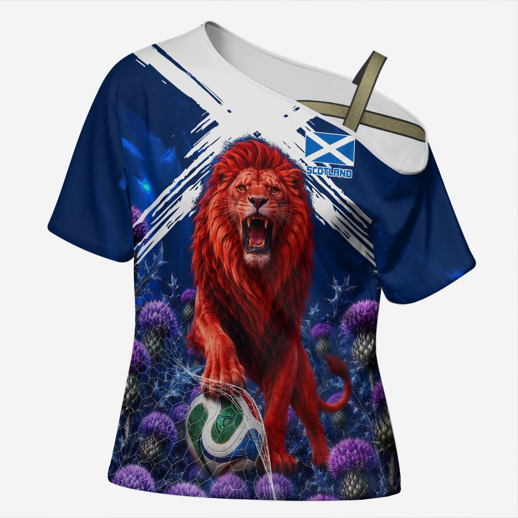 Personalized Scotland Red Lion Soccer Cross Shoulder Shirt Scottish Saltire Flag Purple Thistle Cheering Fans