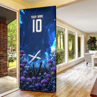 Personalized Scotland Red Lion Soccer Door Cover Scottish Saltire Flag Purple Thistle Cheering Fans