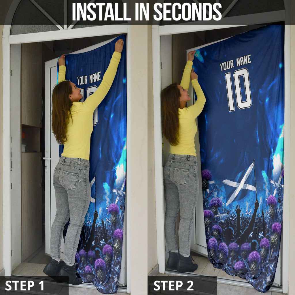 Personalized Scotland Red Lion Soccer Door Cover Scottish Saltire Flag Purple Thistle Cheering Fans