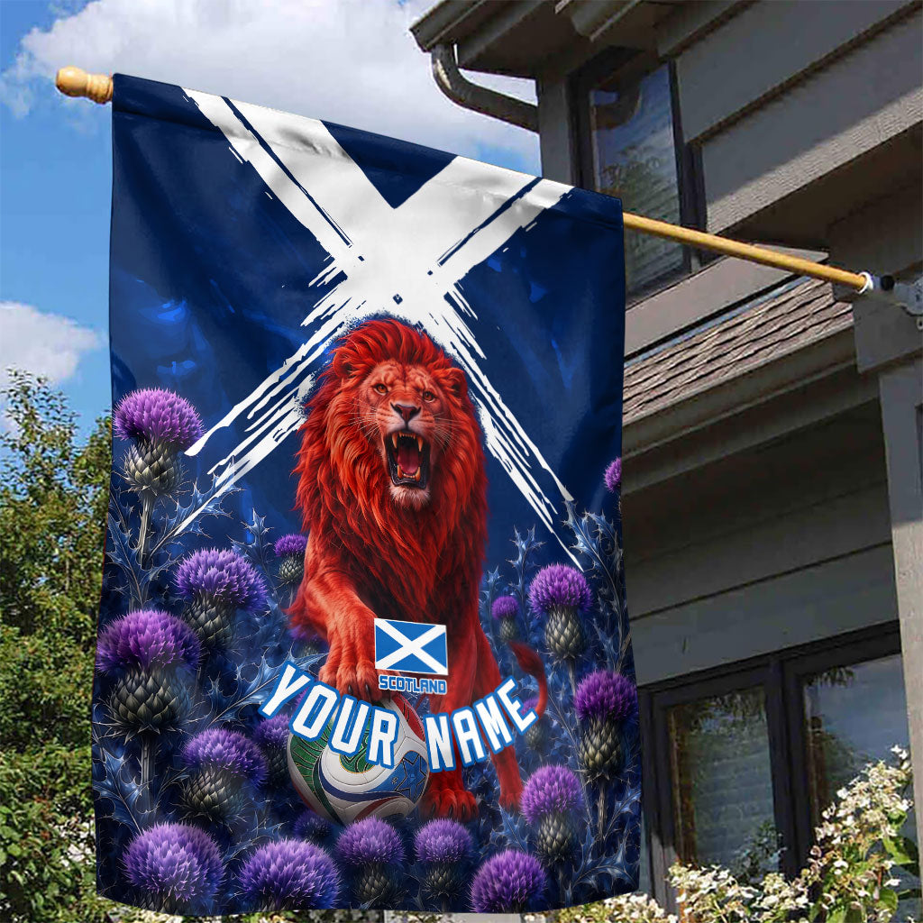 Personalized Scotland Red Lion Soccer Garden Flag Scottish Saltire Flag Purple Thistle Cheering Fans