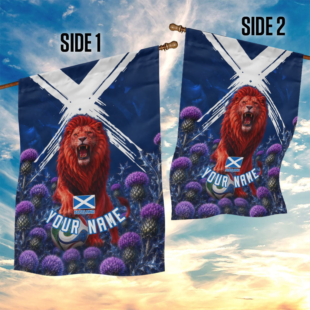 Personalized Scotland Red Lion Soccer Garden Flag Scottish Saltire Flag Purple Thistle Cheering Fans