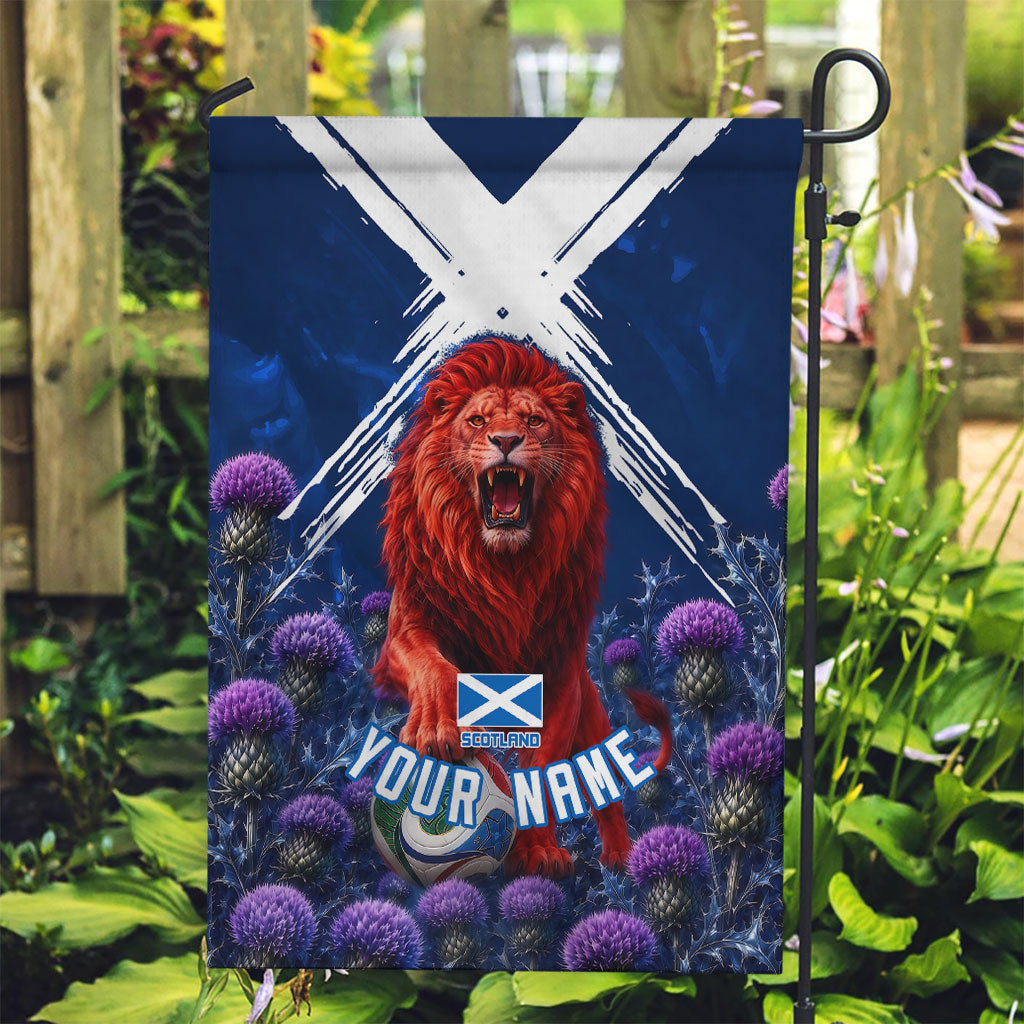 Personalized Scotland Red Lion Soccer Garden Flag Scottish Saltire Flag Purple Thistle Cheering Fans