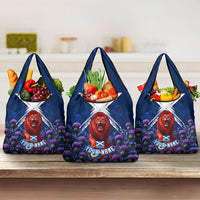Personalized Scotland Red Lion Soccer Grocery Bag Scottish Saltire Flag Purple Thistle Cheering Fans