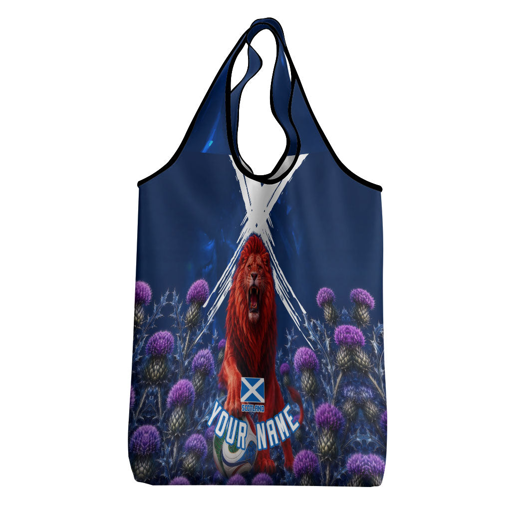 Personalized Scotland Red Lion Soccer Grocery Bag Scottish Saltire Flag Purple Thistle Cheering Fans