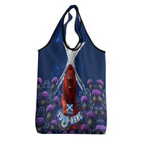 Personalized Scotland Red Lion Soccer Grocery Bag Scottish Saltire Flag Purple Thistle Cheering Fans